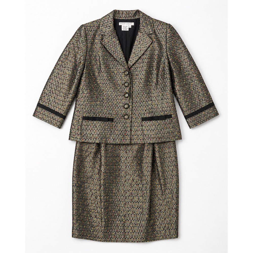 Maggy London Skirt Suit Set Women's Size 8 Rayon‎ Blend Metallic Career Formal